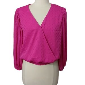 MSK | Hot Pink Long Sleeve Surplice Blouse Size Large